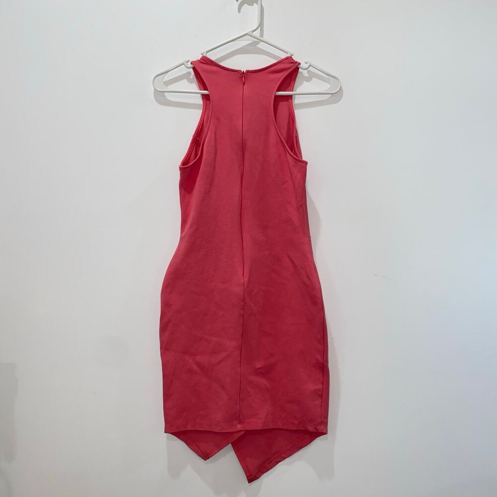 Lulu's Coral Pink Bodycon Dress, Women's XS, Asymmetrical Midi Tank - Picture 3 of 8